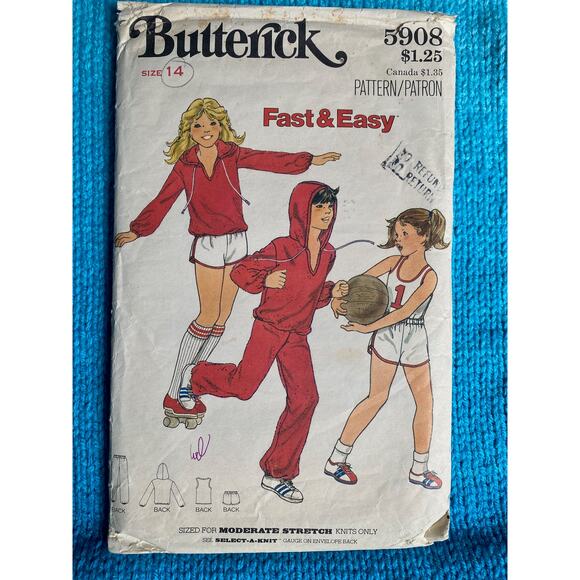 Butterick Sewing pattern 5908 kids hoodie pants shorts sz 14 - Picture 1 of 9